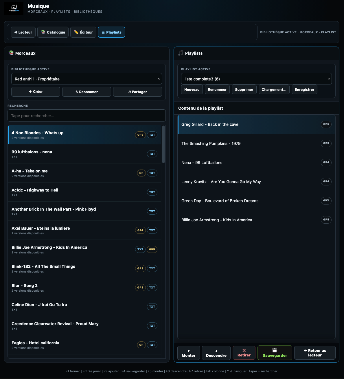 Gestion des playlists Scenabox